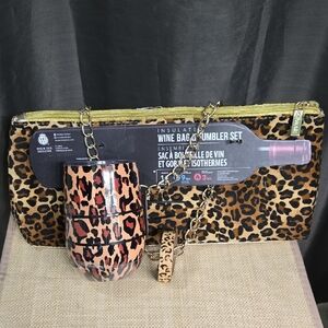 Leopard Print Wine Bag and Tumbler Set